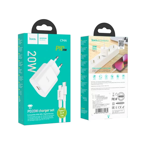 Incarcator de retea Hoco C94A Metro (PD20W) + Cablu Type-C to Lightning  [White]
